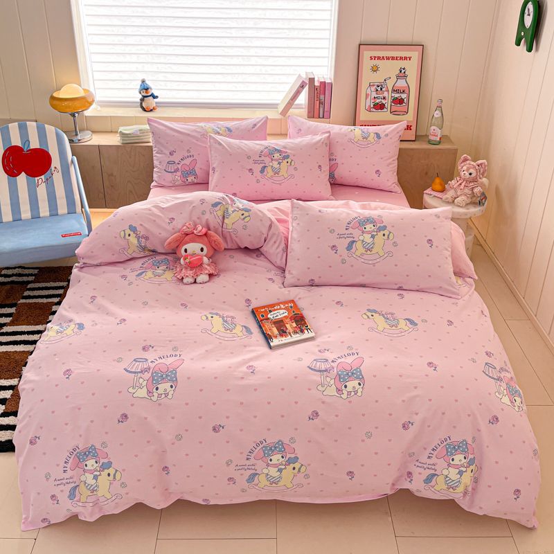 Authentic Sanrio 100% Cotton Bed Four-Piece Set Girly Heart Cartoon Cotton Kidsren'S Quilt Cover Dormitory Three-Piece Set - Image 1